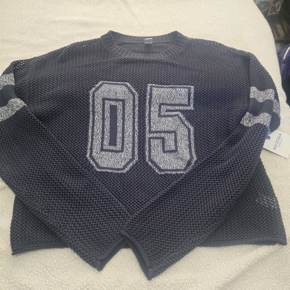 Women Y2K "05" Sporty Collegiate Open Knit Grunge AcademyPullover Sweater Small